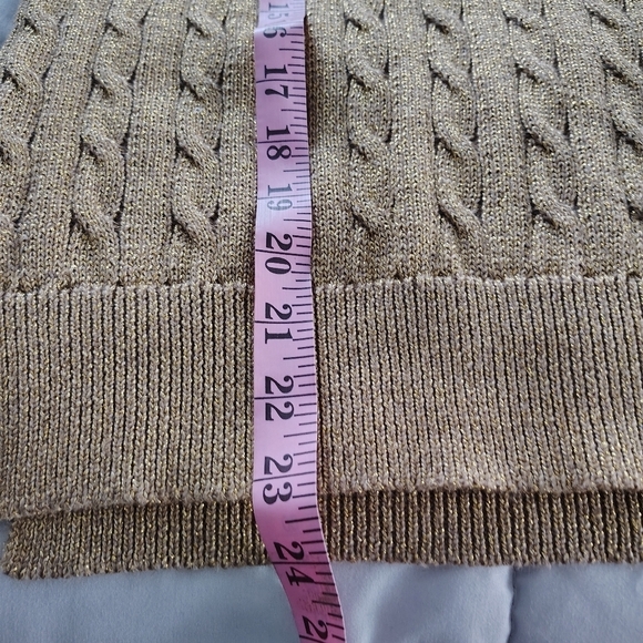 Lauren Ralph Lauren Green Label Gold Metallic Cable Knit Sweater PL - Picture 8 of 12